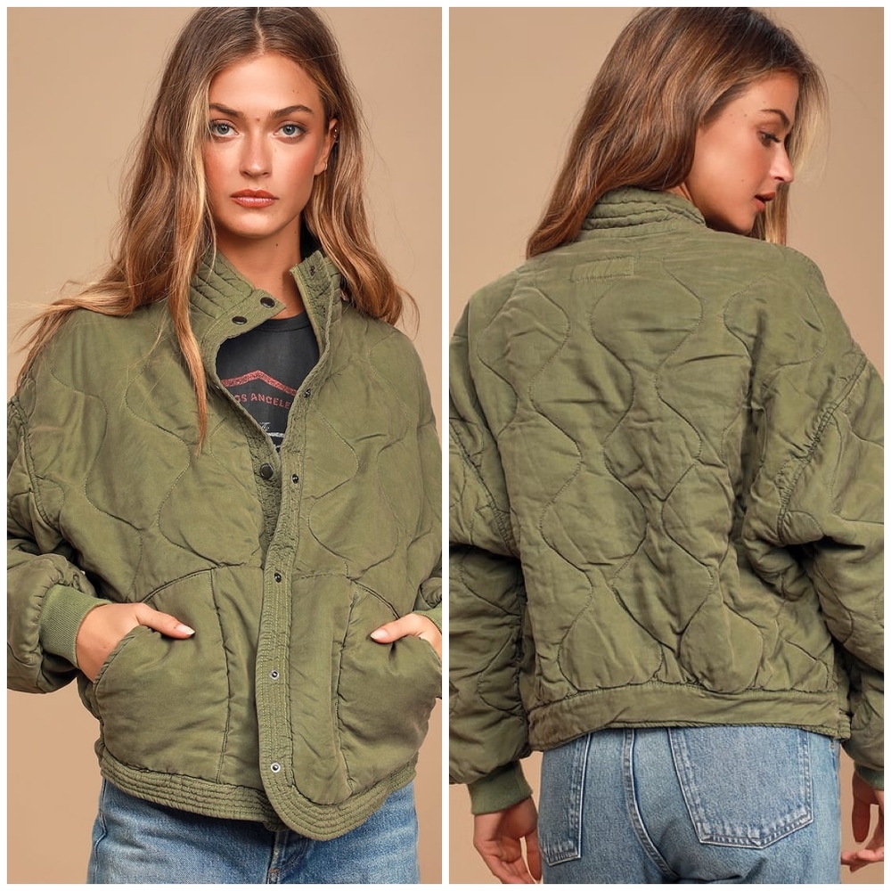 Jou Jou Macy's Plus Size Olive Green Quilted Jacket - Picture 13 of 15
